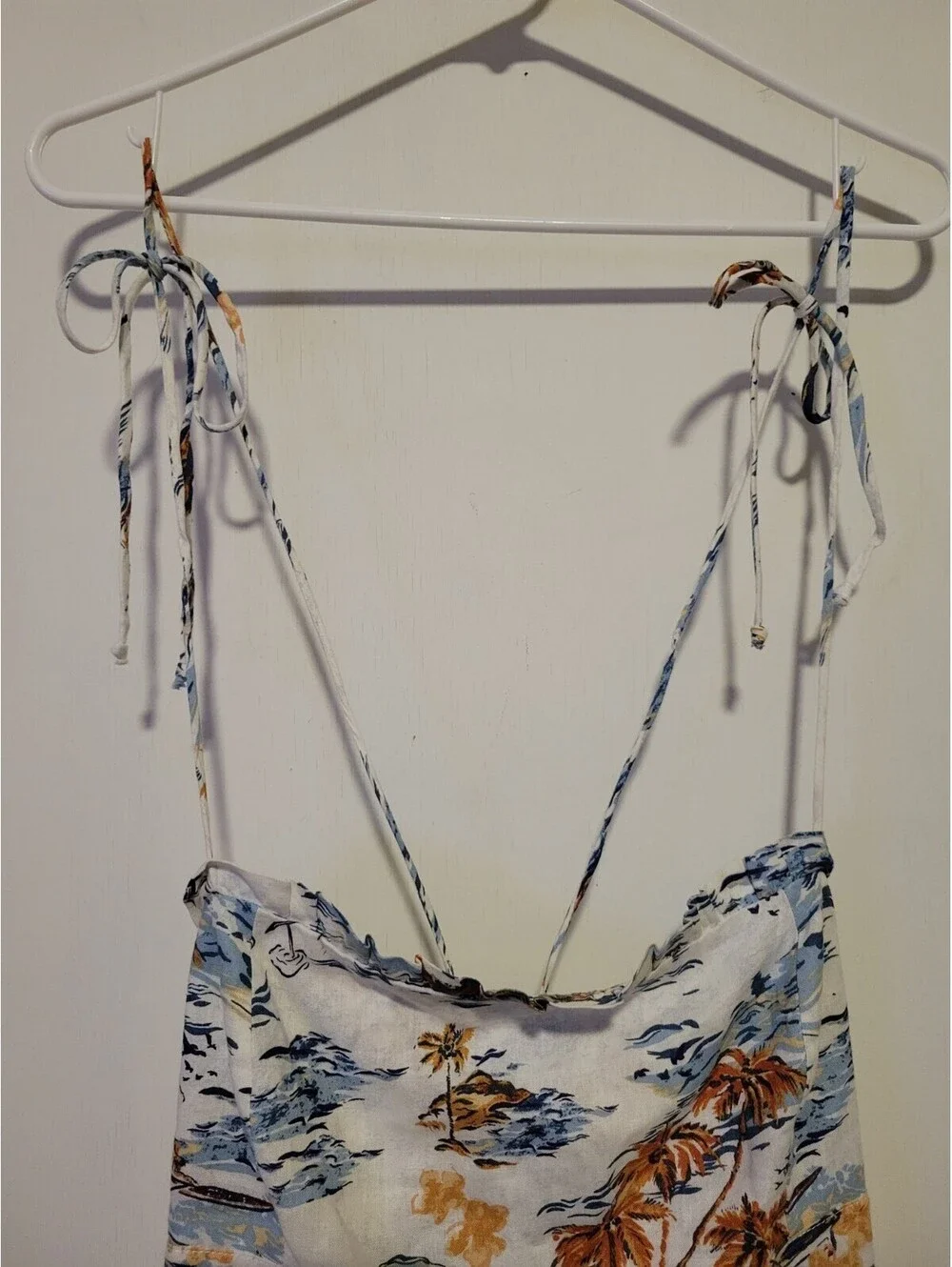 Free People Beach Flowy Midi Dress White Boho Strappy Hawaiian Size 10 Linen